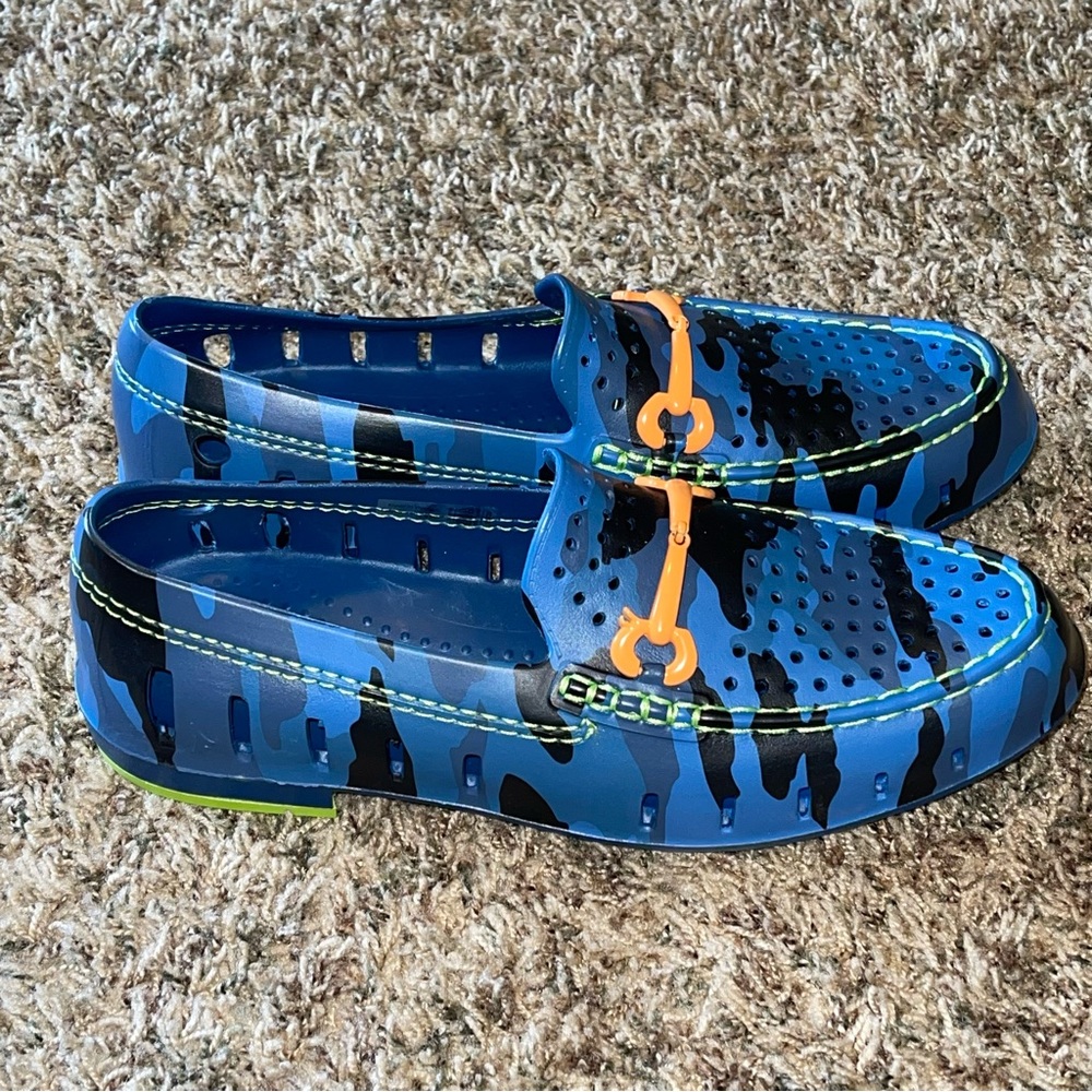 Floaters Mens Waterproof Driving Loafers Boat Shoes Camo Blue Aqua Size 10 New